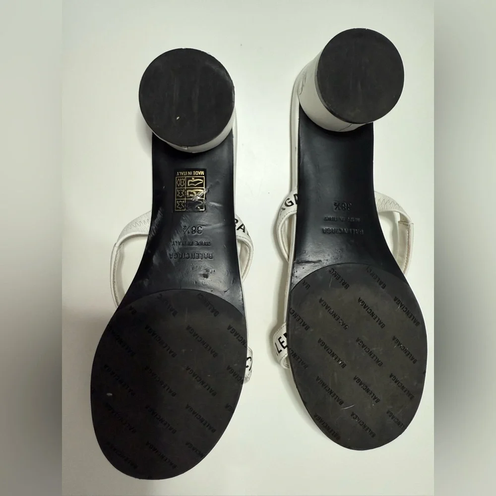 Balenciaga White Logo Strap Block Heel Sandals Size 8 - Picture 4 of 5